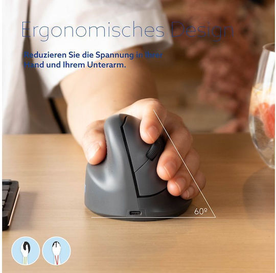 R-Go Tools HE Basic Ασύρματο Εργονομικό Bluetooth Vertical Ποντίκι για Αριστερόχειρες Μαύρο