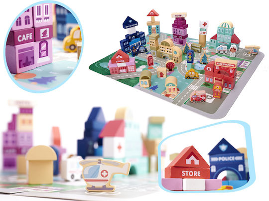 Cuburi de construit educative Wooden City Building Block din lemn 100 buc