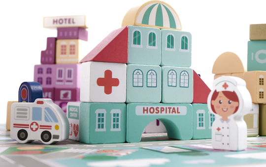 Cuburi de construit educative Wooden City Building Block din lemn 100 buc