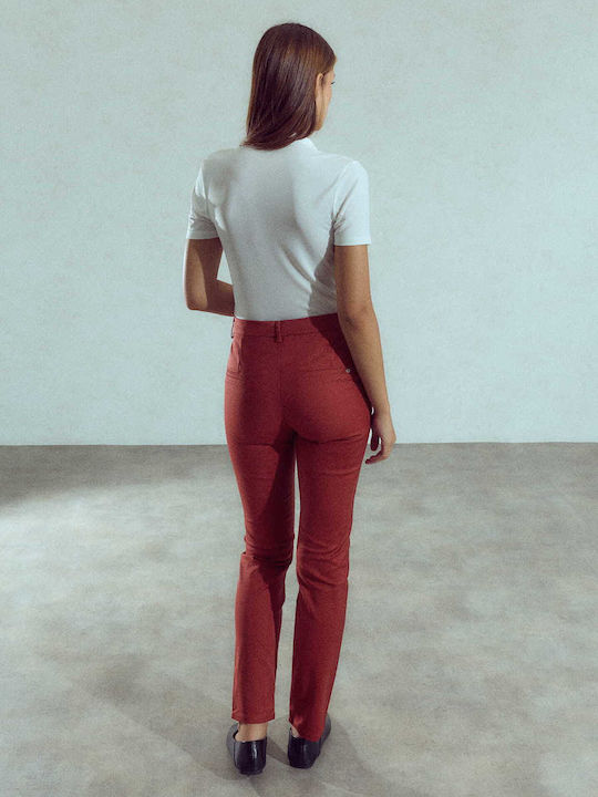 Celestino Γυναικείο Παντελόνι Γραφείου Chino Slim Fit Μπορντό