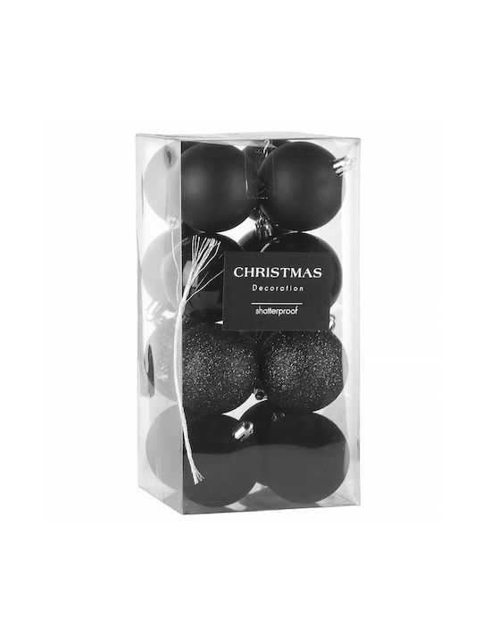 Set 16 Stoffartige Schwarze Kugel Ornamente mit Glitzer