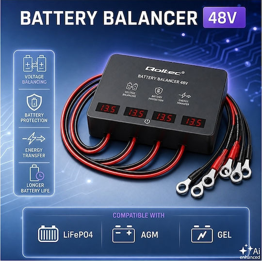 Qoltec Voltage Balancer 48 V Batteries 4 X 12 V 10 A Lifepo4 Agm Gel Led