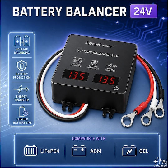 Qoltec Voltage Balancer 24 V Batteries 2 X 12 V 5 A Lifepo4 Agm Gel Led