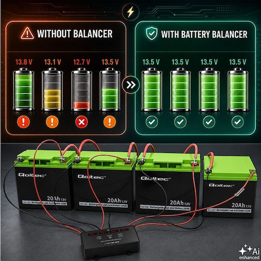 Qoltec Voltage Balancer 48 V Batteries 4 X 12 V 10 A Lifepo4 Agm Gel Led