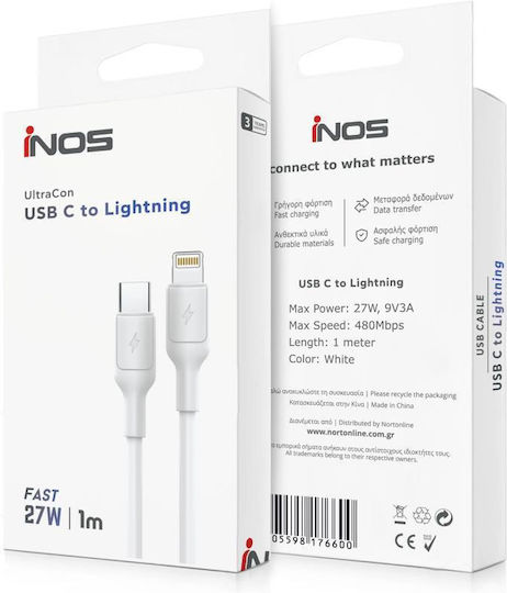 iNOS USB-C to Lightning Cable 27W Λευκό 1m
