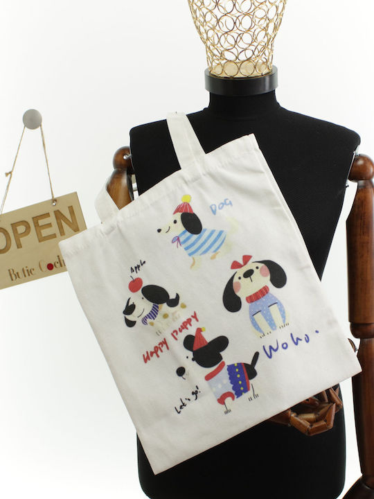 Geantă De Bumbac Pentru Cumpărături Mărime 35x38 Cm ButicCochet Design Căței Bej Gnd1124