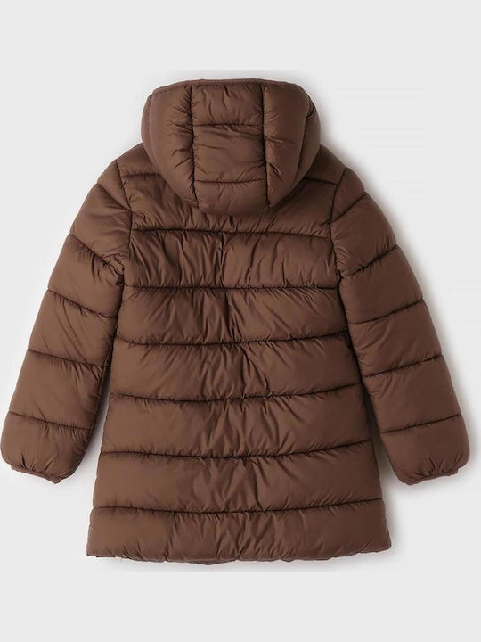 Kids Long Denim Jacket with Hood Brown