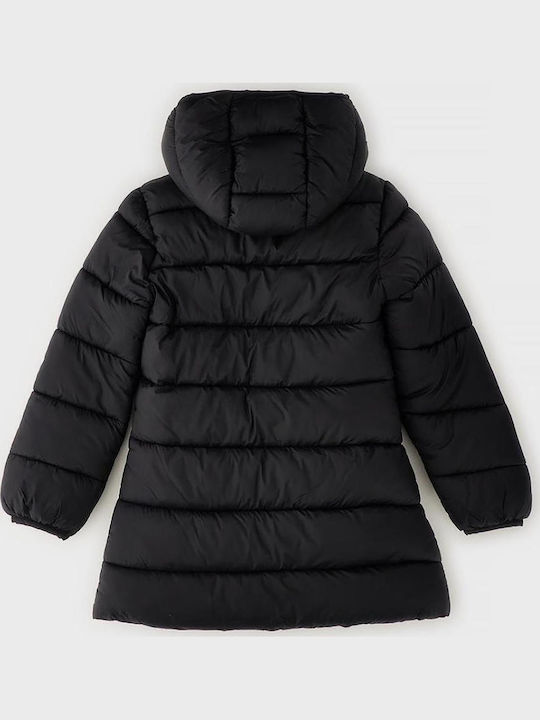 Kids Long Denim Jacket with Hood Black