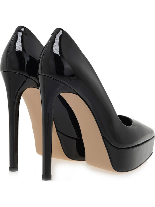 Leather Heels with High Heel Black