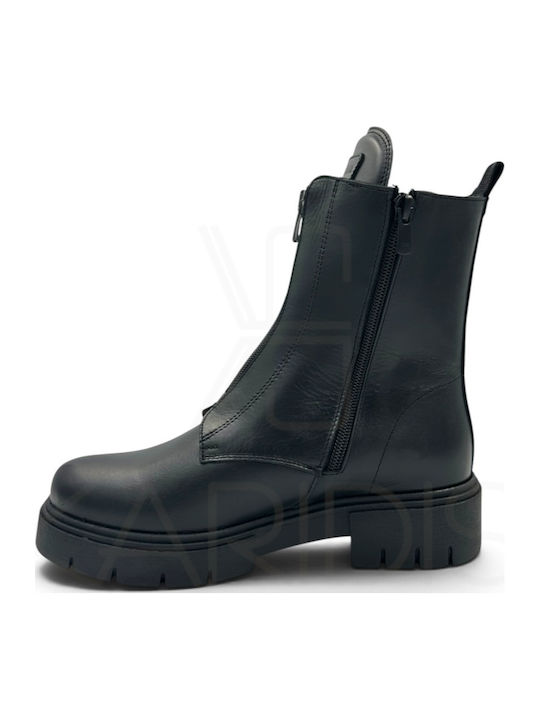 Leder Damen Stiefeletten mit Mittelhohem Absatz Schwarz