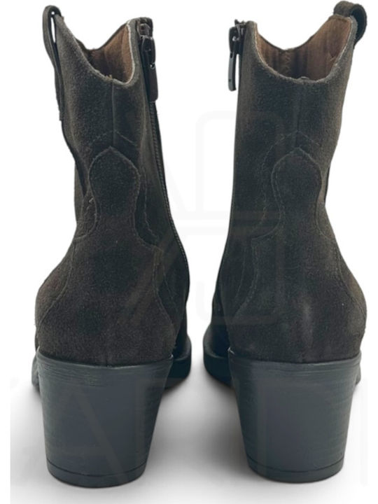 Wildleder Damen Cowboy Stiefeletten Braun