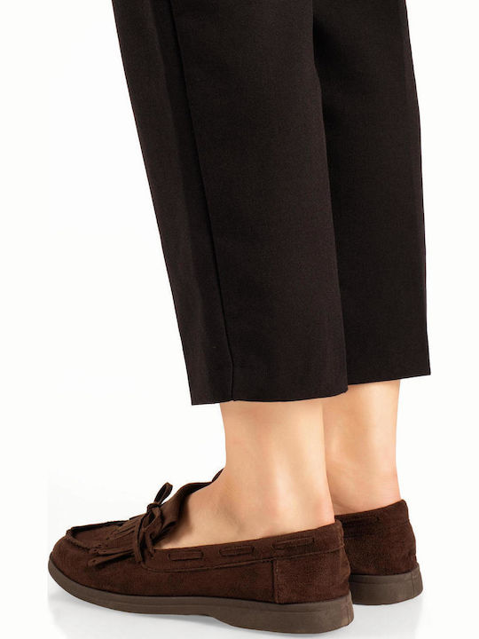 Suede Women's Loafers in Brown Color