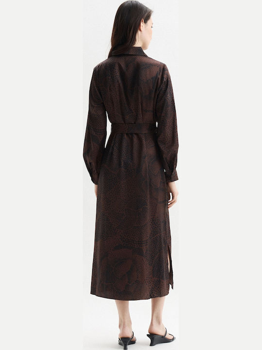 Καλοκαιρινό Midi Σεμιζιέ Φόρεμα Σατέν Brown