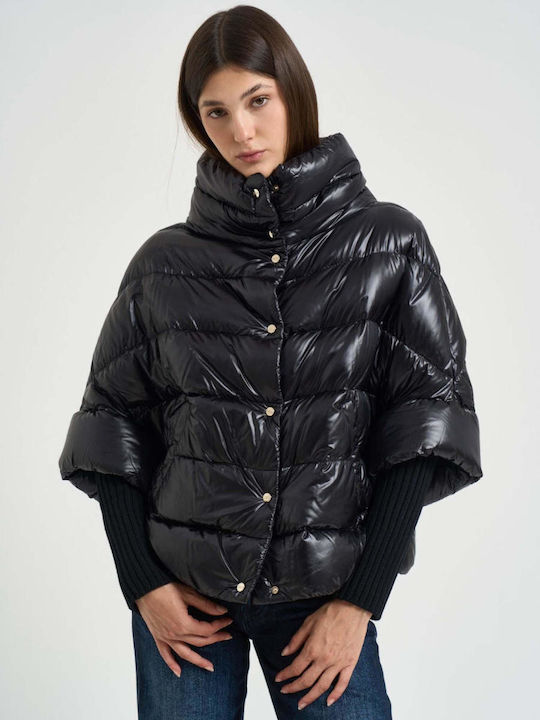 Woven Γυναικείο Puffer Μπουφάν για Χειμώνα Μαύρο
