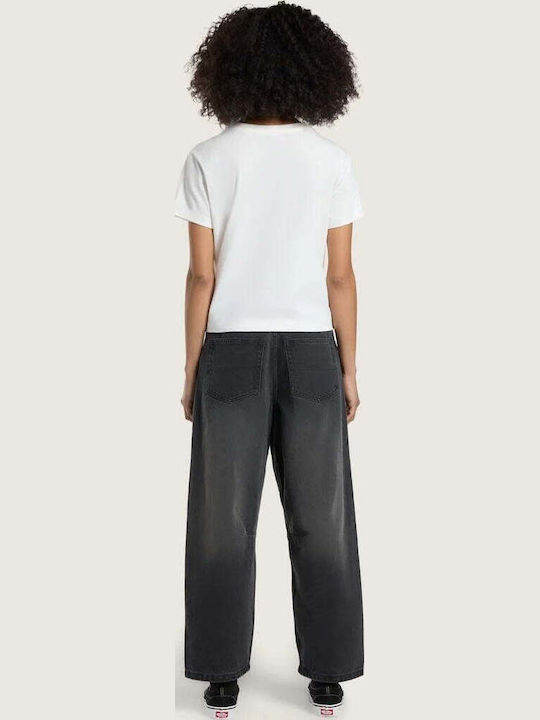 Дамски Текстилен Панталон в Loose Кройка Каре Washed Black