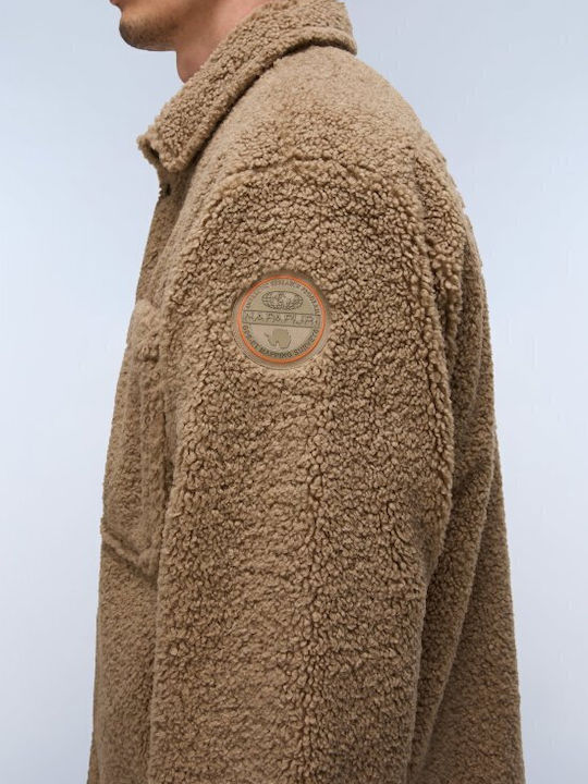 Long Sleeve Overshirt in Wide Fit Brown