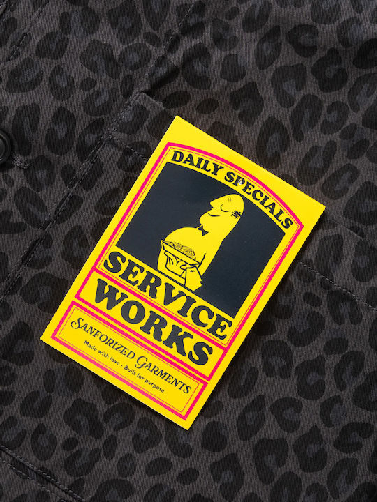 Short Sleeve Cotton Shirt in Wide Line Black Leopard