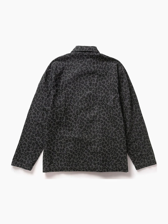 Short Sleeve Cotton Shirt in Wide Line Black Leopard