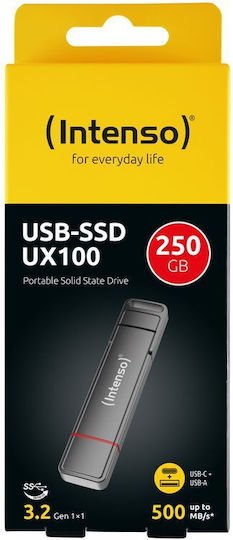 Intenso 250GB USB-Stick 3.2 Externe Festplatte mit USB-C & USB-A Grau