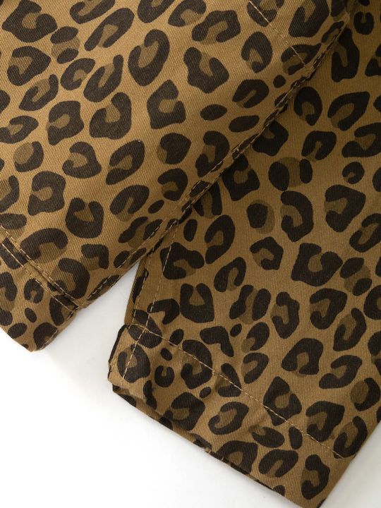 Short Sleeve Cotton Shirt In Wide Line Brown Leopard