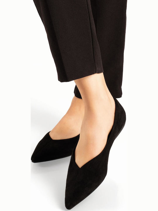 Suede Women's Pointed Toe Black Ballerina Shoes