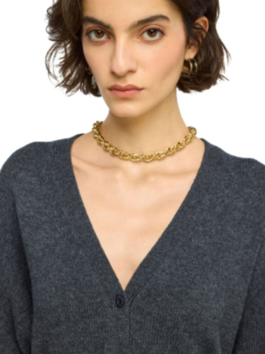 Women's Knitted Cardigan Grey Mustard