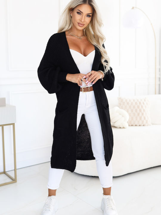Lange Gestrickte Damen Strickjacke Schwarz