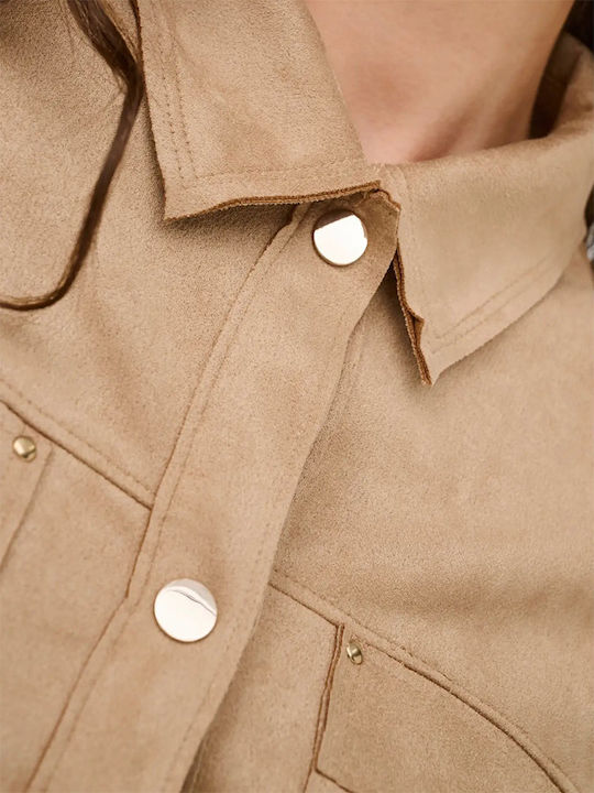 Long Sleeve Women's Denim Shirt Beige