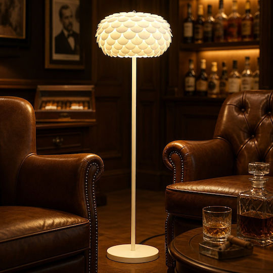 Floor Lamp H150xL25cm with Lamp Bulb Base for E27 White