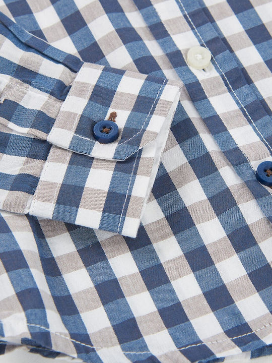 Kids Checked Long-sleeved Blue Shirt