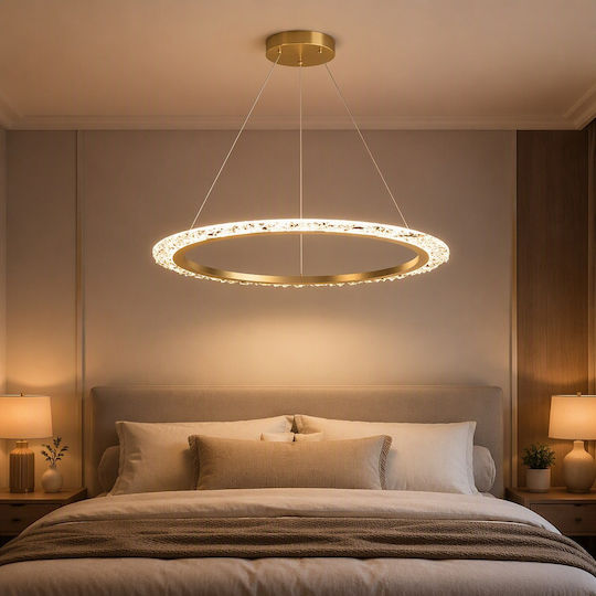 Adjustable Gold LED Ceiling Light with Warm White Light with Crystals 60x60cm