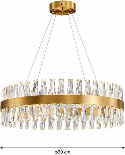 Adjustable Gold LED Ceiling Light with Warm White Light with Crystals 60x60cm