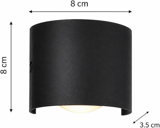 Lampă de Perete cu LED Integrat și Lumină Alb Cald Negru 8x8x35cm