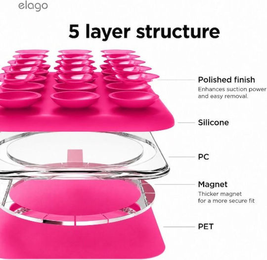 Стойка Elago Phone Mount За Мобилни Smartphones Magsafe & Вендуза Силикон Ice Red Emssuction-ired