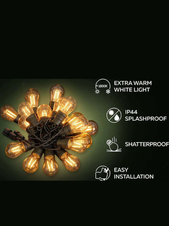 Calex Girlandă Luminoasă Etanșă IP44 10m cu 10 Becuri Alb Cald