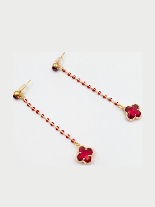 Sk3582 Long Dangle Earrings Chain Red Four-leaf Clover – Grekas Jewelry