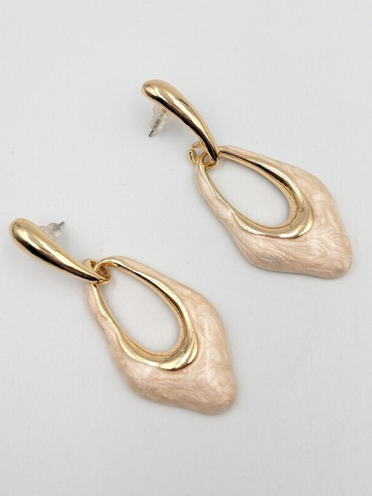 Sk3586 Statement Висящи Обици Органичен Дизайн & Нюд Бежово Емайл – Grekas Jewelry