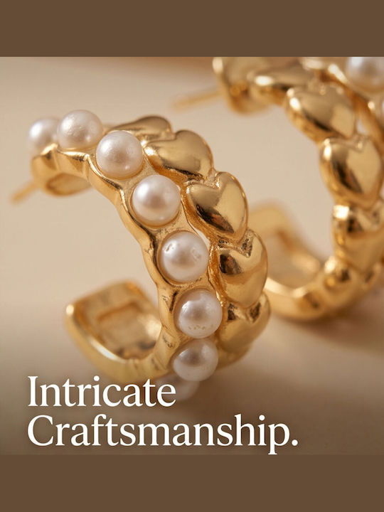 Touch Earrings Hoops Gold Plated Steel With Pearls 106 02 Gold