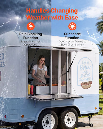 Vevor Concession Folding Window Shelf 915x915mm Service Window Aluminum Alloy Food Truck Up To 85 Degrees 4 Sliding Windows Awning Door Tow Hook Water Resistant