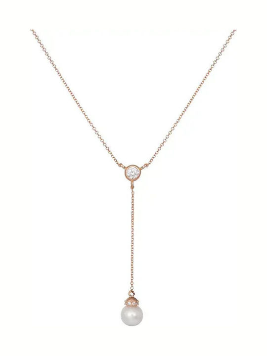Halskette aus Roségold 14K mit Perlen und Zirkon Rosa Halskette aus Roségold 14K mit Perlen und Zirkon Rosa