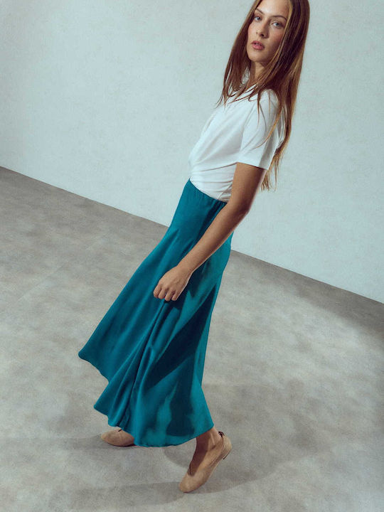 Celestino Women's Satin Midi Skirt Petrol