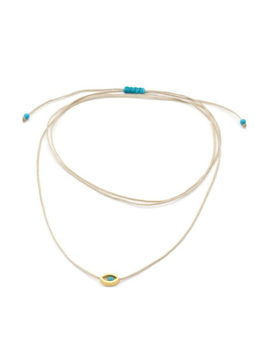 Irmelia Knitted Gold Plated Eye Necklace Beige