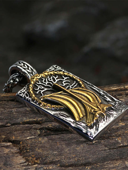 Men's Viking Dromon Ship Tree of Life Yggdrasil Pendant Silver Gold Chain