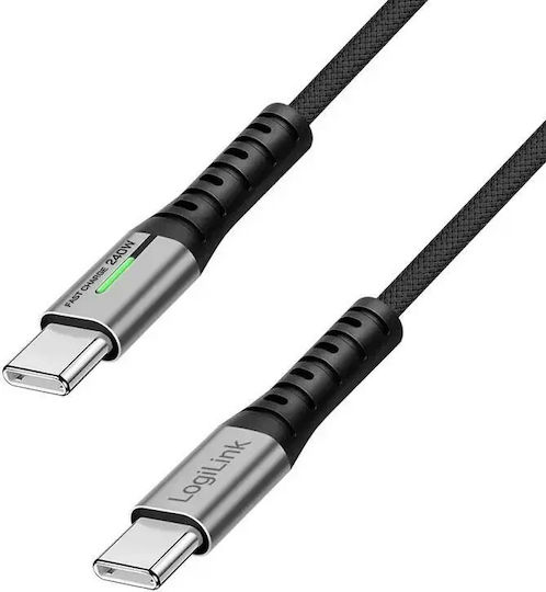 LogiLink Braided / LED USB 3.2 Cable USB-C male - USB-C 240W PD Μαύρο 0.5m CU0441