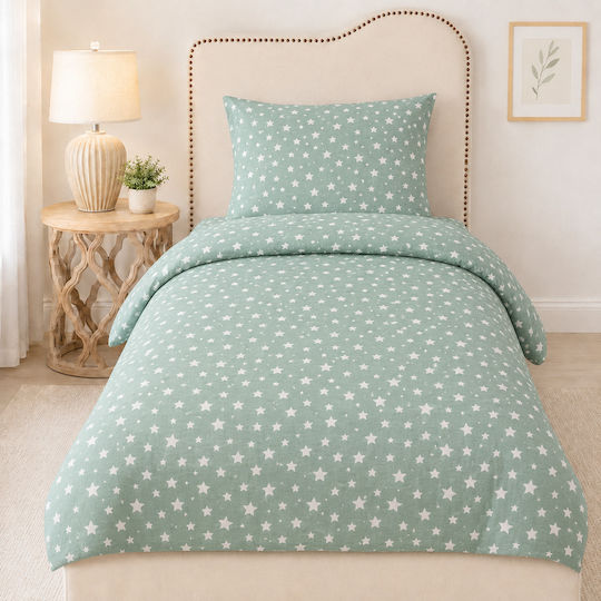 Комплект Детска Памучна Завивка Mint Stars 90x200см