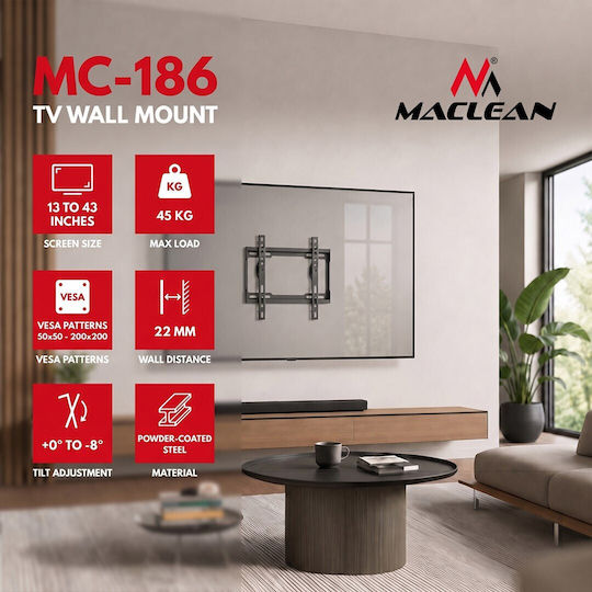 Maclean Energy MC-186 Wandmontage TV-Halterung bis 43" und 45kg Schwarz