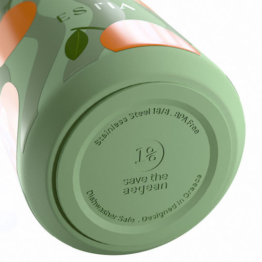 Estia Lens Save The Aegean Pahar Termos Oțel Inoxidabil Fără BPA 360ml Peach Garden cu Pai