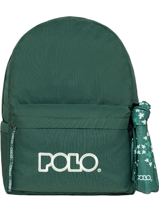 Polo Double Scarf School Backpack Junior High-High School With Water Bottle Holder Green 27 Litre 30 x 24 x 42cm 2026