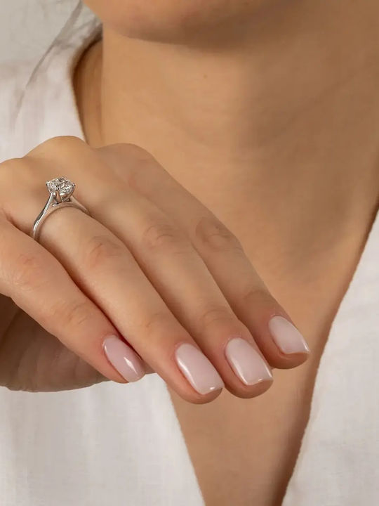 Single Stone Ring In 14K White Gold With Synthetic Diamond