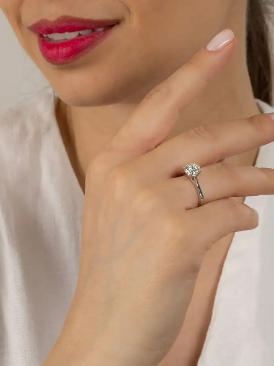 Single Stone Ring In 14K White Gold With Synthetic Diamond